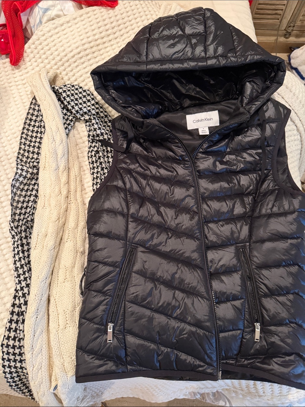 Calvin Klein Shiny Black Quilted Hooded Puffer Vest